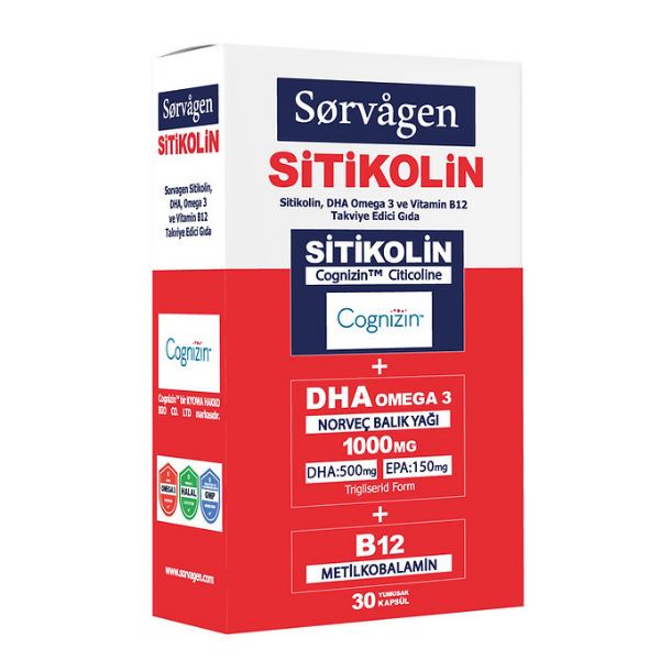 Sorvagen Sitikolin DHA Omega 3 ve B12 30 Kapsül